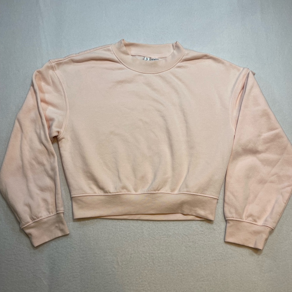 H&M Divided Cropped Sweatshirt Blush Pink Fleece Crewneck XXS Petite women’s - Picture 1 of 7